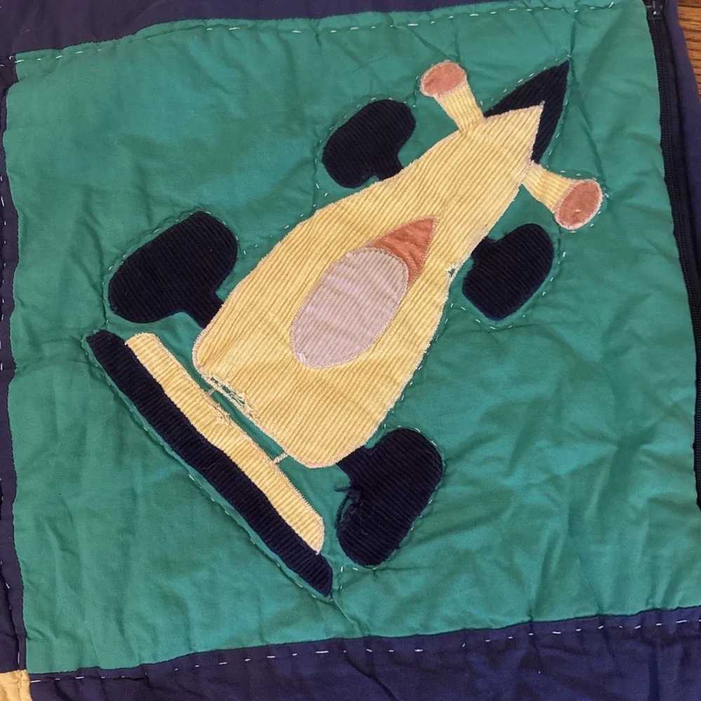Quilted toddler sleeping bag transportation theme‎ blue green red yellow